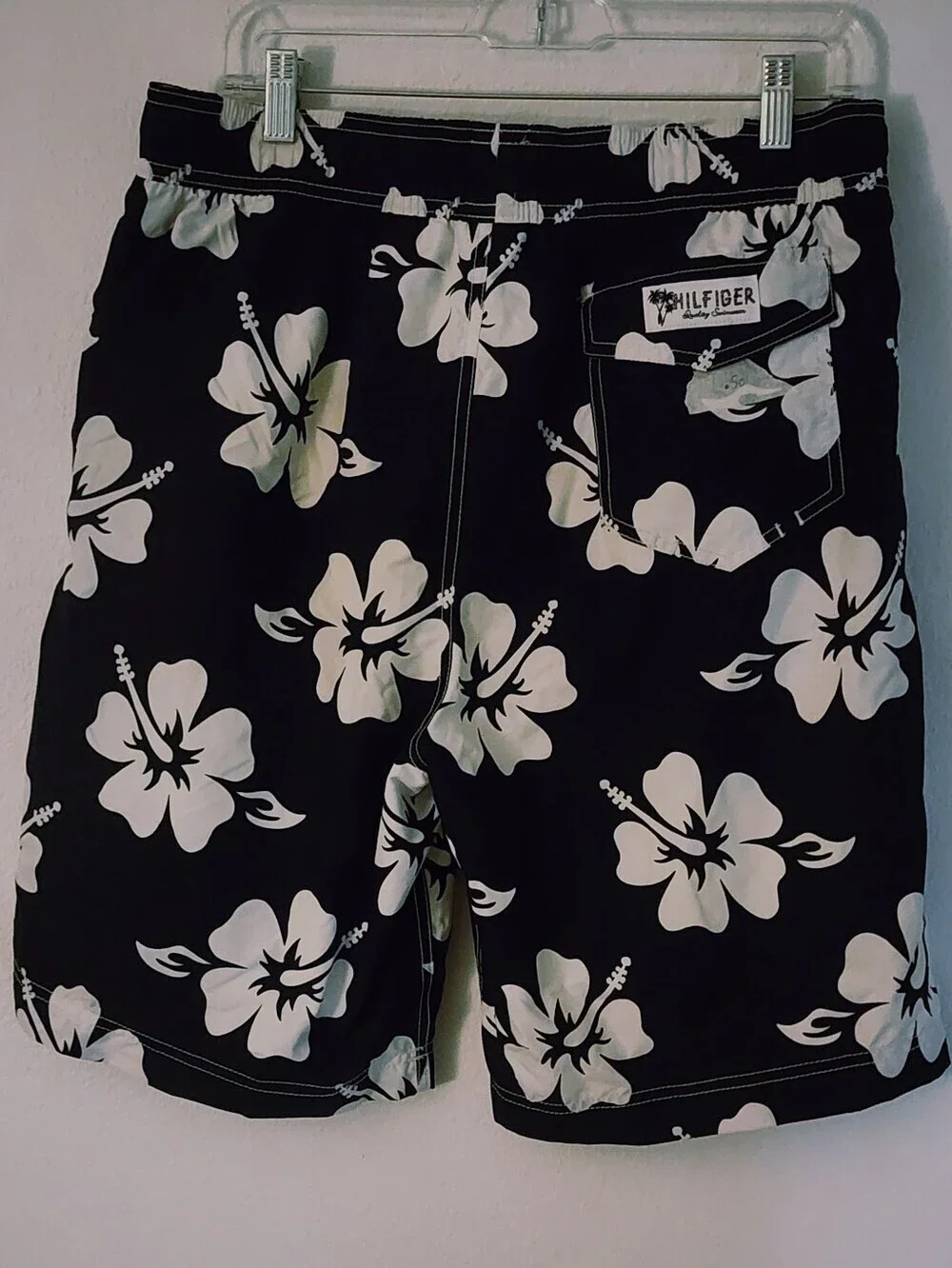 Tommy Hilfiger Men's Black & White Swim Trunk Shorts Logo With Inner Mesh Sz L